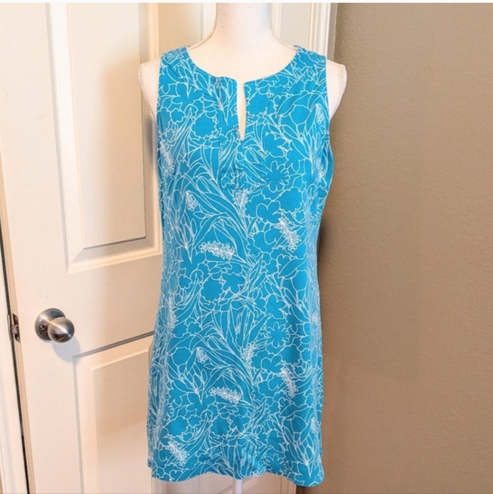New York & Company Turquoise Floral Sleeveless Tunic Dress